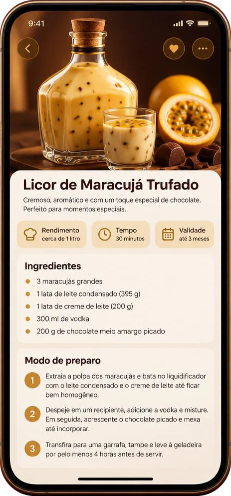 Tela do app: Licor de Maracujá Trufado